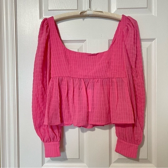 [NWT] WAYF Pink Long Sleeve Peplum Square Neck Babydoll Bohemian Blouse - Sz S - Picture 2 of 14